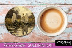 Ghost Coaster - Halloween Round Coaster Sublimation Design Product Image 1
