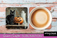 Ghost Coaster - Halloween Square Coaster Sublimation Design Product Image 1