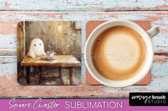 Ghost Coaster - Halloween Square Coaster Sublimation Design Product Image 1