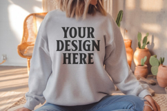 Gildan 18000 Ash Mockup , Crewneck Sweatshirt Boho Mock-up Product Image 1