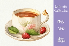 Watercolor Tea Cup Sublimation Design PNG Tea Clipart Product Image 1