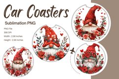 Gnome Rose Flower Valentine Car Coasters Accessories Circle Product Image 1
