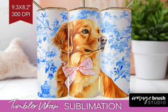 Golden Retriever Dog Tumbler Wrap Blue Toile Tumbler PNG Product Image 1