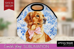 Golden Retriever Dog Lunch Bag Blue Toile Lunch Bug PNG Product Image 1