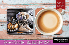 Golden Retriever Dog Square Coaster Halloween Coaster PNG Product Image 1