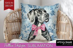 Great Dane Dog Pillow Sublimation Blue Toile Pillow Cover Product Image 1