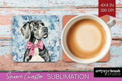 Great Dane Dog Square Coaster Blue Toile Coaster PNG Product Image 1
