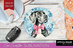 Great Dane Dog Car Coaster Blue Toile Coaster PNG Product Image 1