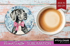 Great Dane Dog Round Coaster Blue Toile Coaster PNG Product Image 1