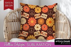 Retro Flowers Pillow Sublimation - Groovy Pillow Cover PNG Product Image 1