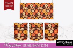 Retro Flowers Mug Wrap - Groovy Mug PNG Sublimation Product Image 1