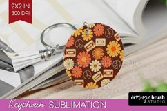 Retro Flowers Keychain PNG - Groovy Keychain Sublimation Product Image 1
