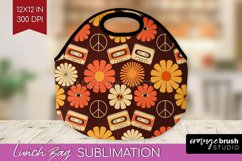 Retro Flowers Lunch Bag - Groovy Lunch Bug PNG Sublimation Product Image 1
