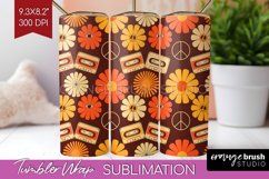 Retro Flowers Tumbler Wrap - Groovy Tumbler PNG Sublimation Product Image 1