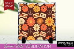 Retro Flowers Slate PNG - Groovy Square Slate Sublimation Product Image 1