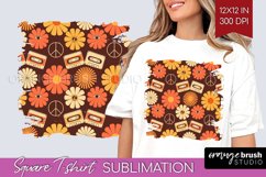 Retro Flowers Square Tshirt Background - Groovy PNG Product Image 1