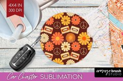 Retro Flowers Car Coaster - Groovy Coaster PNG Sublimation Product Image 1