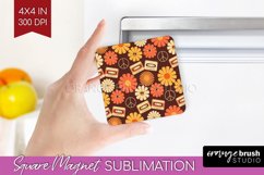 Retro Flowers Magnet Sublimation - Groovy Square Magnet PNG Product Image 1