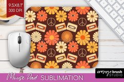 Retro Flowers Mouse Pad Sublimation - Groovy Mousepad PNG Product Image 1