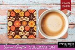 Retro Flowers Square Coaster - Groovy Coaster PNG Product Image 1