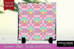 Retro Flowers Slate PNG - Groovy Square Slate Sublimation Product Image 1