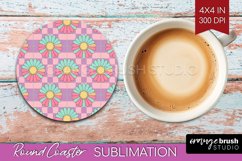 Retro Flowers Round Coaster - Groovy Coaster PNG Sublimation Product Image 1