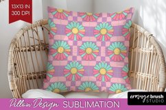 Retro Flowers Pillow Sublimation - Groovy Pillow Cover PNG Product Image 1