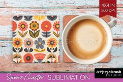 Retro Flowers Square Coaster - Groovy Coaster PNG Product Image 1