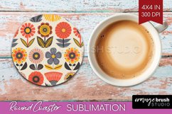 Retro Flowers Round Coaster - Groovy Coaster PNG Sublimation Product Image 1
