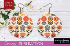 Retro Flowers Round Earrings - Groovy PNG Sublimation Product Image 1