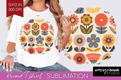 Retro Flowers Round Tshirt Background - Groovy PNG Product Image 1