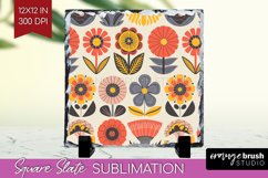Retro Flowers Slate PNG - Groovy Square Slate Sublimation Product Image 1