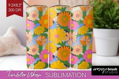 Retro Flowers Tumbler Wrap - Groovy Tumbler PNG Sublimation Product Image 1