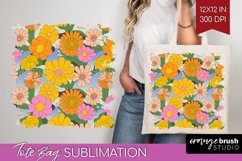 Retro Flowers Tote Bag - Groovy Tote Bag PNG Sublimation Product Image 1