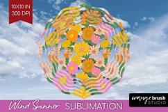 Retro Flowers Wind Spinner Sublimation PNG - Groovy Round Product Image 1