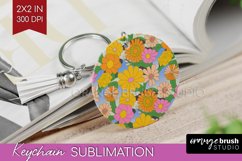 Retro Flowers Keychain PNG - Groovy Keychain Sublimation Product Image 1