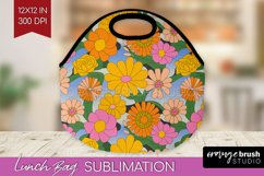Retro Flowers Lunch Bag - Groovy Lunch Bug PNG Sublimation Product Image 1