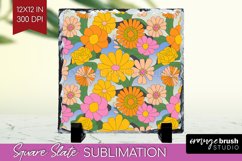 Retro Flowers Slate PNG - Groovy Square Slate Sublimation Product Image 1