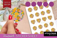 Retro Flowers Round Sticker - Groovy Printable Sticker Sheet Product Image 1