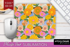 Retro Flowers Mouse Pad Sublimation - Groovy Mousepad PNG Product Image 1
