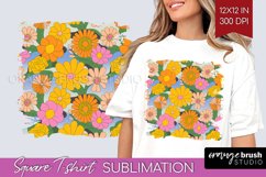 Retro Flowers Square Tshirt Background - Groovy PNG Product Image 1