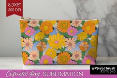 Retro Flowers Cosmetic Bag - Groovy Makeup Bag PNG Product Image 1