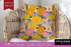 Retro Flowers Pillow Sublimation - Groovy Pillow Cover PNG Product Image 1