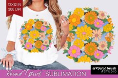 Retro Flowers Round Tshirt Background - Groovy PNG Product Image 1