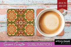 Retro Flowers Square Coaster - Groovy Coaster PNG Product Image 1