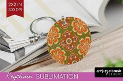 Retro Flowers Keychain PNG - Groovy Keychain Sublimation Product Image 1