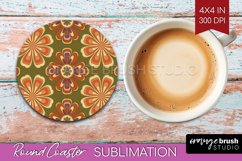 Retro Flowers Round Coaster - Groovy Coaster PNG Sublimation Product Image 1
