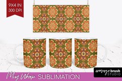 Retro Flowers Mug Wrap - Groovy Mug PNG Sublimation Product Image 1