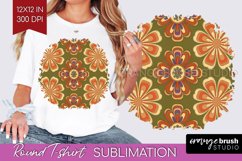 Retro Flowers Round Tshirt Background - Groovy PNG Product Image 1