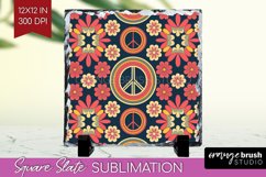 Retro Flowers Slate PNG - Groovy Square Slate Sublimation Product Image 1